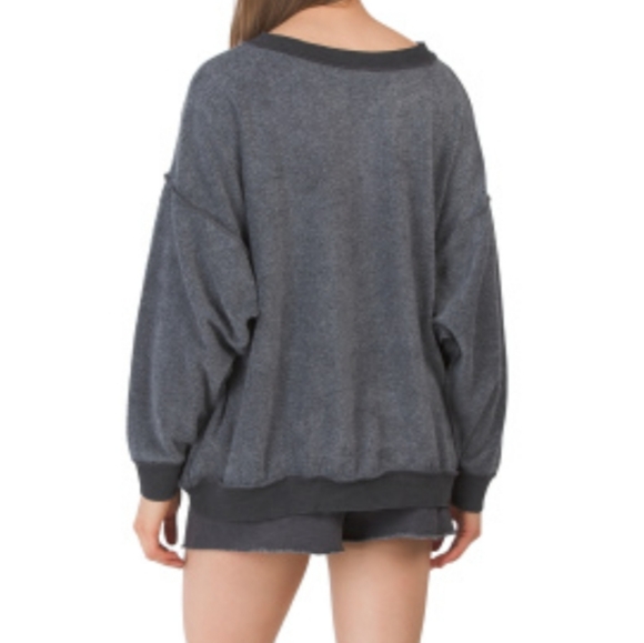 Free People * Kelly Washed Solid Lounge Set Grey Shorts Sweatshirt - Picture 6 of 7